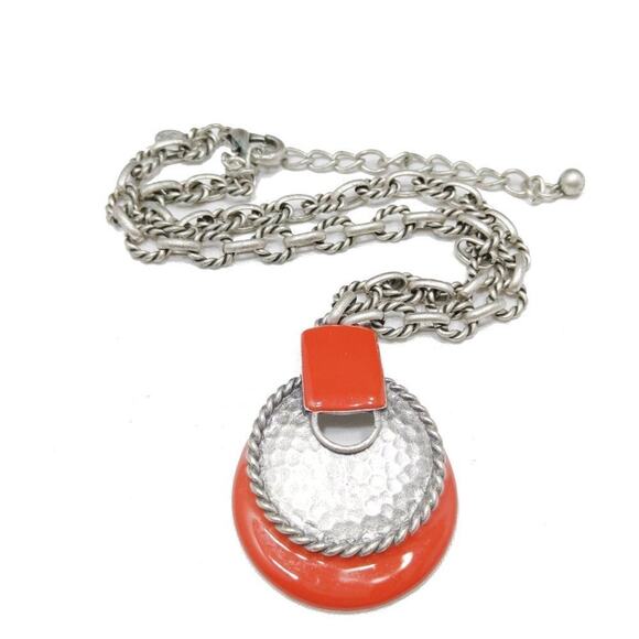 Chico's Red Enamel & Silver Tone Pendant Necklace, 20 Inches - Picture 7 of 11
